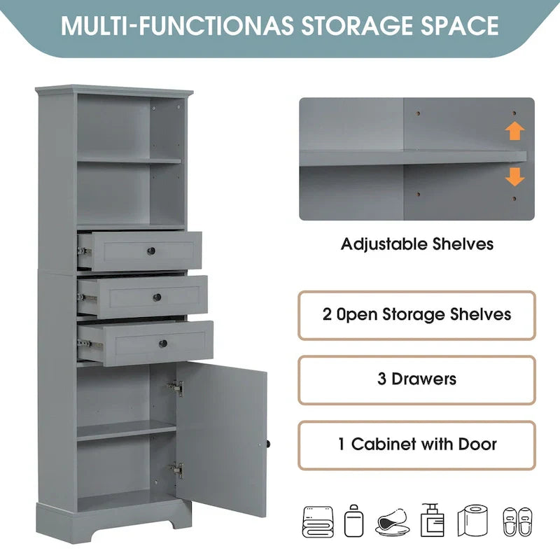 Merax Vertical Bathroom Storage Cabinet with 3 Drawers and Adjustable Shelves