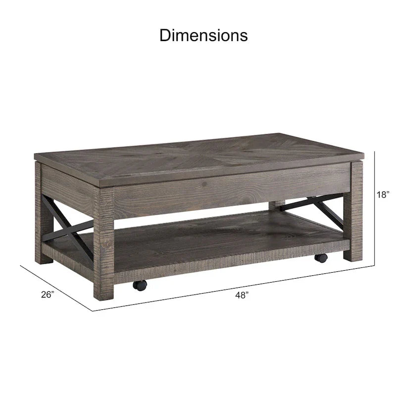 Lift Top Coffee Table with Hidden Storage and Shelf