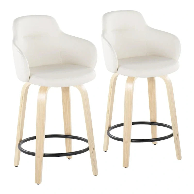 Set of 2 Carson Carrington Iglabo 24-Inch Fixed-Height Counter Stools with Bent Wood Legs and Round Footrest