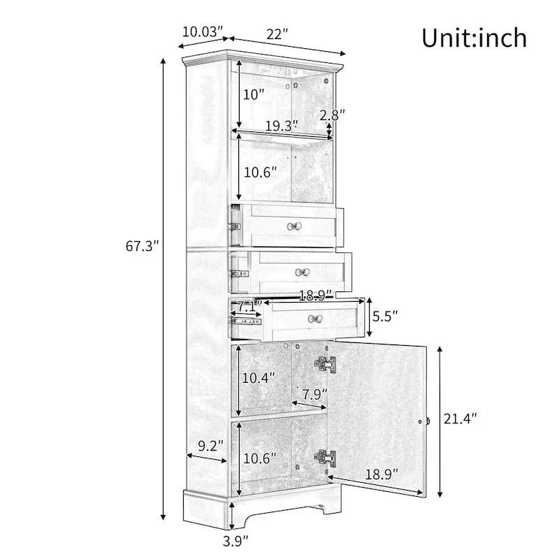 Merax Vertical Bathroom Storage Cabinet with 3 Drawers and Adjustable Shelves