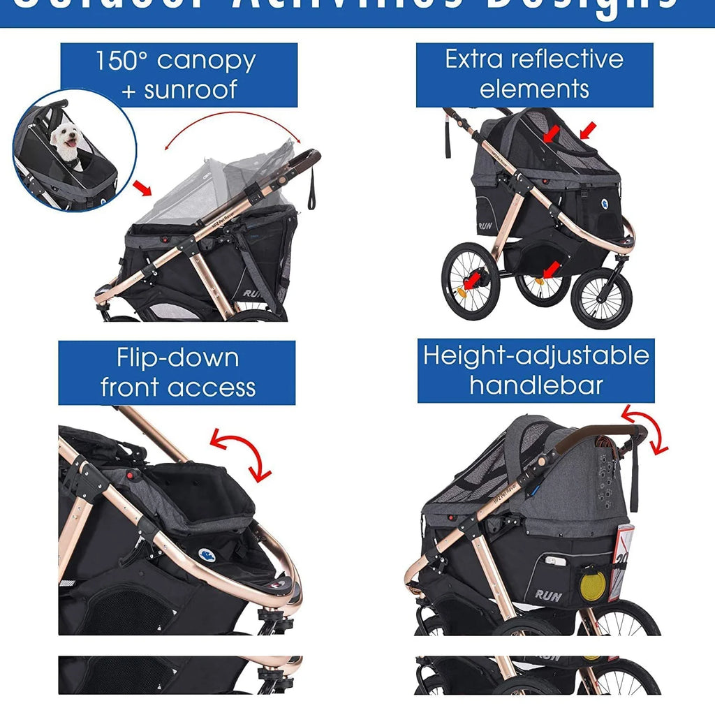 Jogging Sports Stroller with Comfort Rubber Wheels/Zipper-Less Entry/1-Hand Quick Fold/Aluminum Frame for Small/Medium Dogs Cats and Pets (Green Camo)