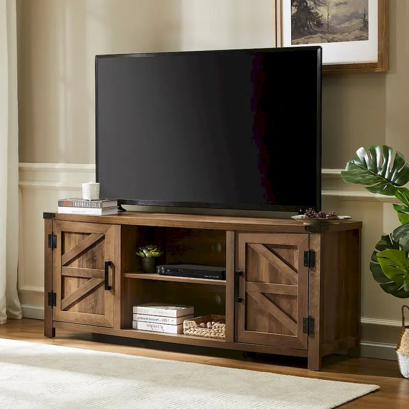 Rustic Farmhouse Barndoor TV Stand - Entertainment Center for TVs up to 70 Inches
