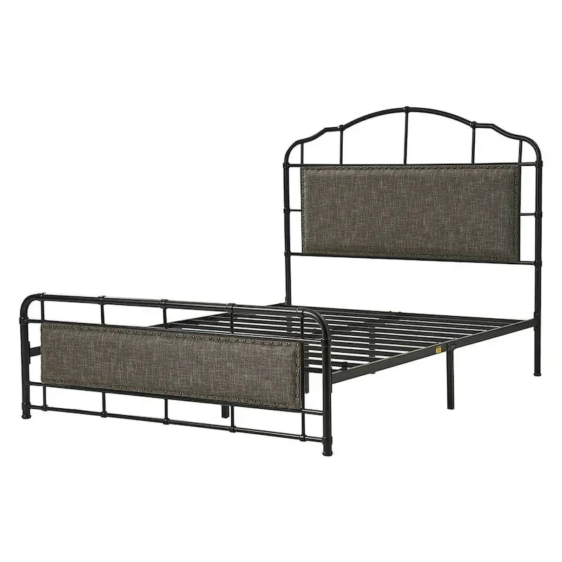 HULALA HOME Eufemia Industrial 62-Inch High Headboard Metal Platform Bed Frame