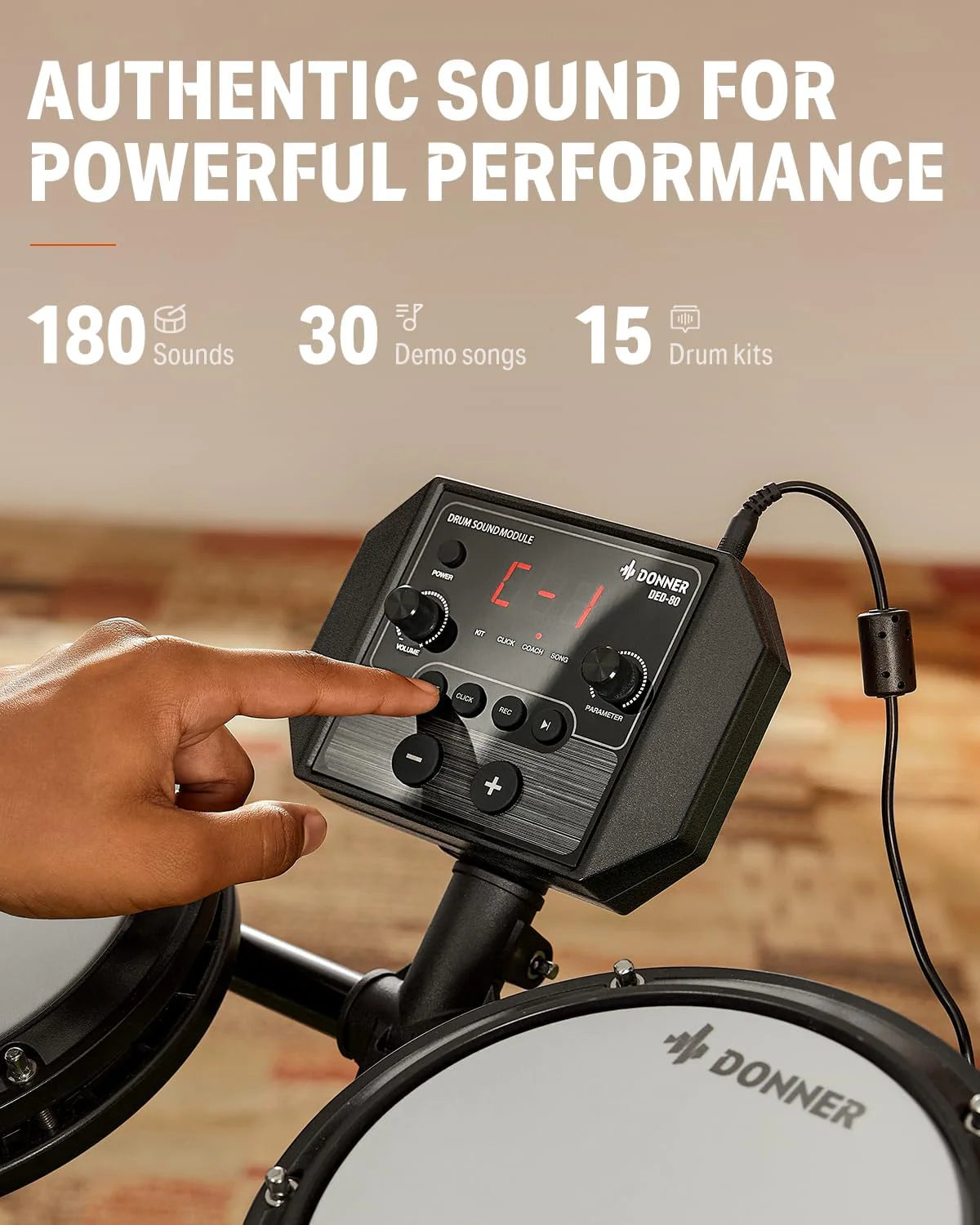 Donner DED-80 Electronic Drum Set, Electric Drum Set for Beginner with 4 Quiet Mesh Drum Pads, 2 Switch Pedal, 180+ Sounds, Throne, On-Ear Headphones, Sticks, and Melodics Lessons Included.