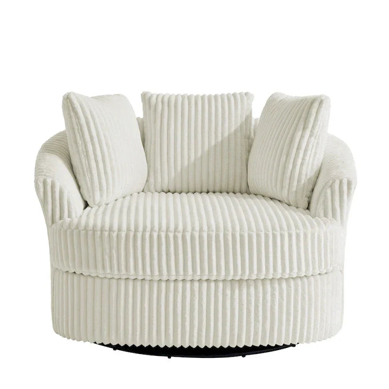 Set of 2 Oversized 43" Plush Corduroy Swivel Barrel Chairs with Cushions