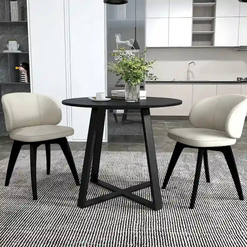 Gymax 36-Inch Round Solid Wood Dining Table for 4 with Pedestal Base