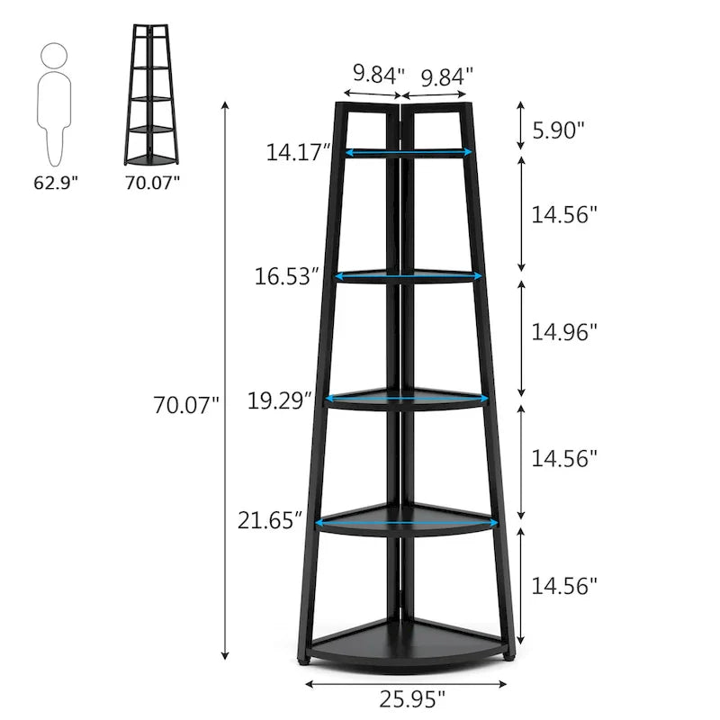 Rustic Brown 5-Tier Corner Shelf Storage Tower for Bathroom