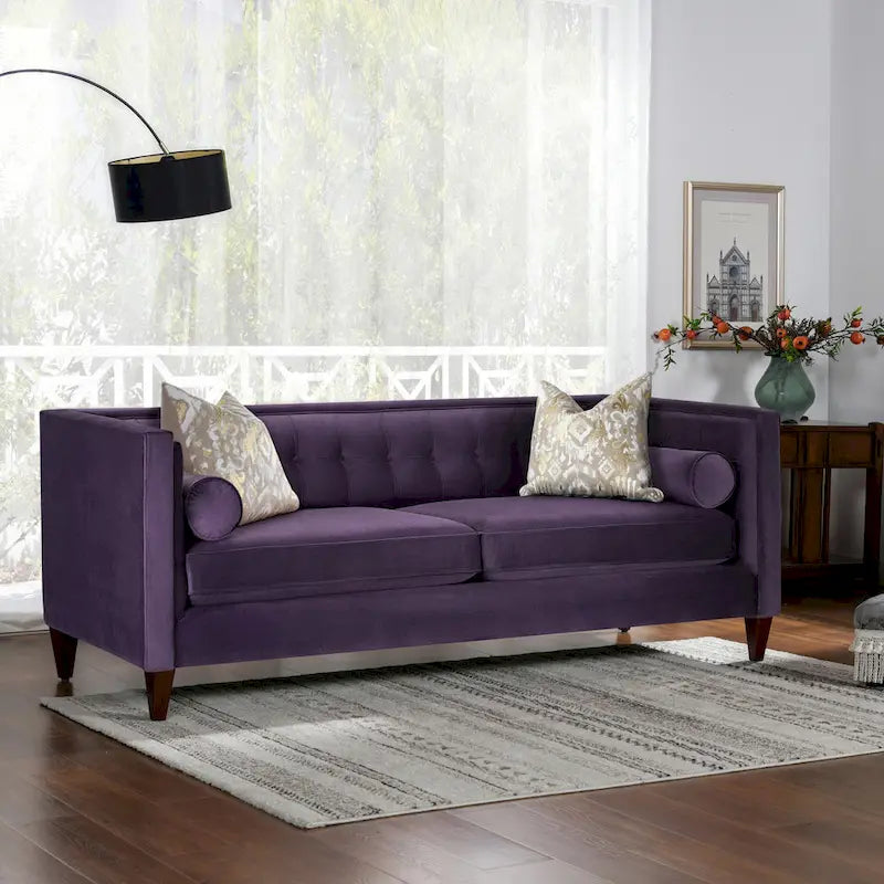 Jack 84 Mid-Century Modern Tuxedo Sofa with Decorative Bolster Pillows