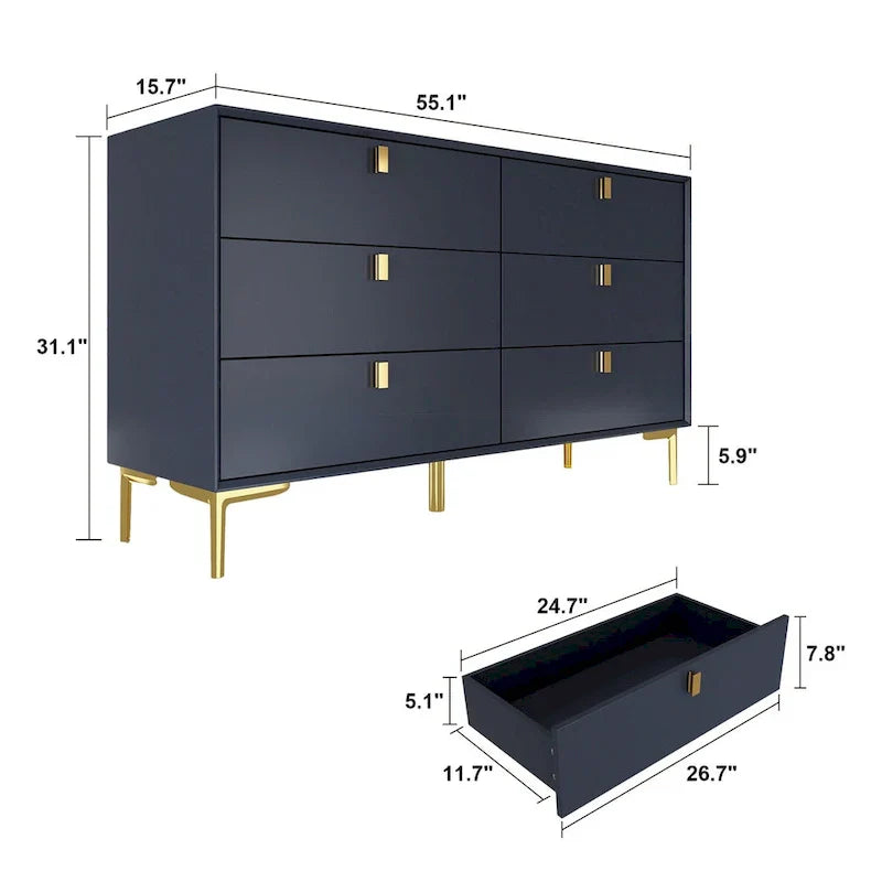 Mid-Century 6-Drawer Storage Dresser Chest Sideboard