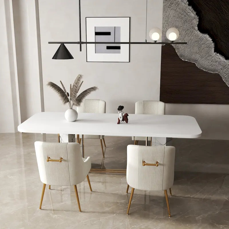 SEYNAR Set of 4 Modern Glam Boucle Velvet Dining or Vanity Chairs with Rear Handle