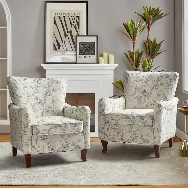 Set of 2 Samouel Contemporary Floral Wingback Armchairs by HULALA HOME