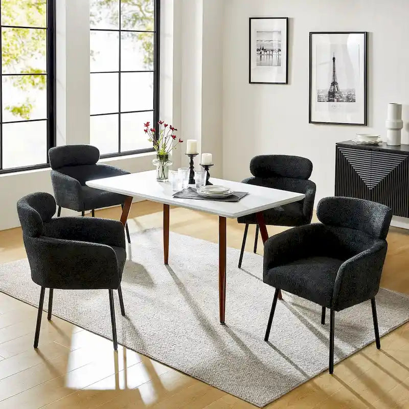 Set of 4 Amos Modern Boucle Dining Chairs with Adjustable Feet by HULALA HOME