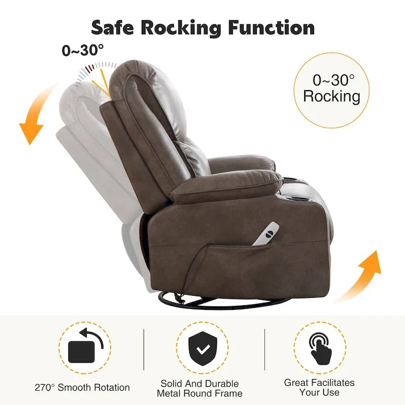 HOMYKA 34.2-Inch Wide Faux Leather Swivel Rocking Power Recliner Chair with USB Charging Port