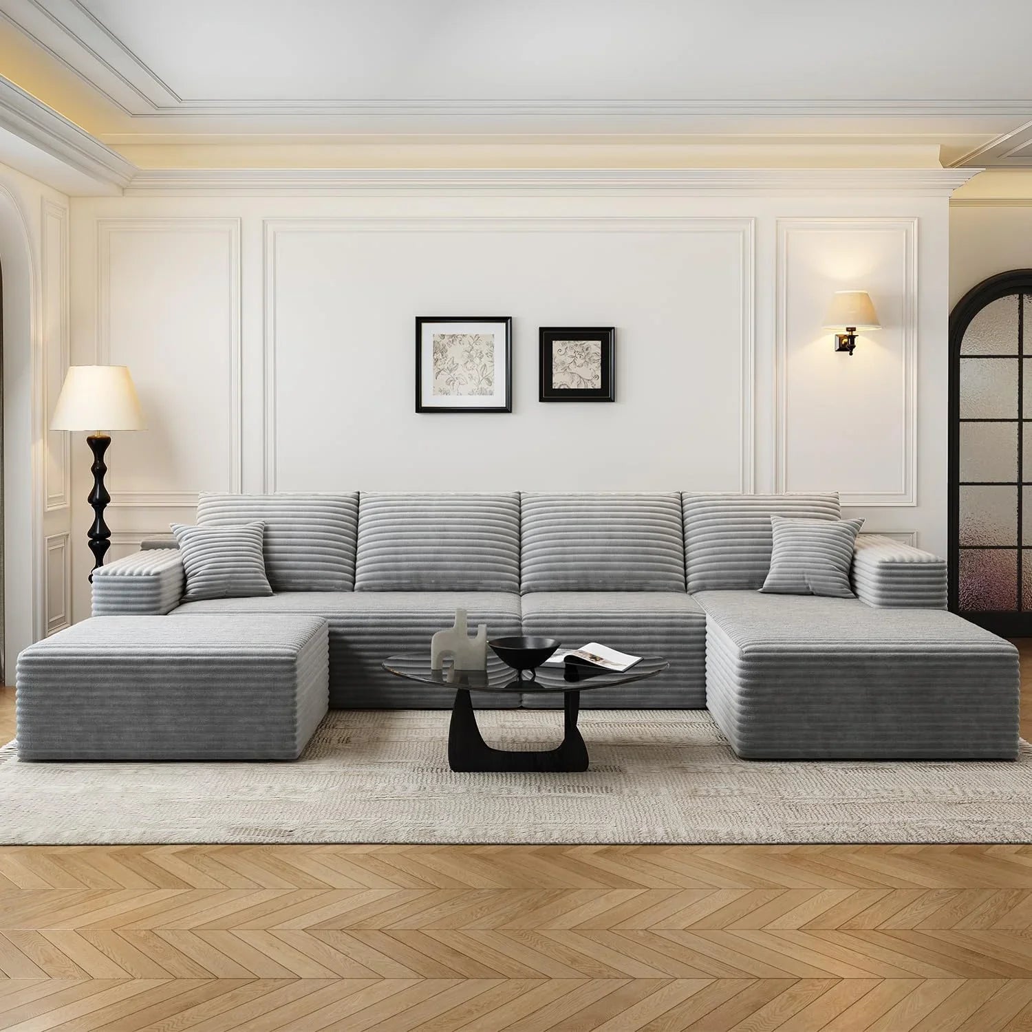 107.5" Cloud Modular Sectional Sofa Couch with L-Shape Chaise,Modern Minimalist Upholstered Couches for Living Room Bedroom,Deep Seat Corner Couch .No Assembly Required (Black,Left Facing Chaise)