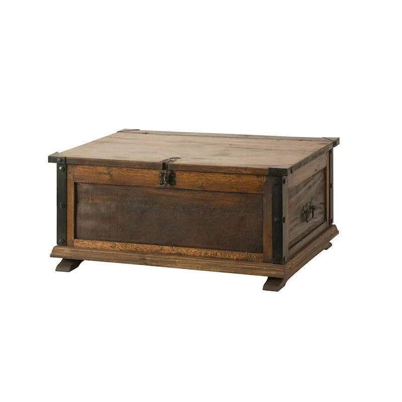 Handcrafted Reclaimed Barn Wood Trunk or Coffee Table with Wrought Iron Accents - 36" Wide for Indoor Use