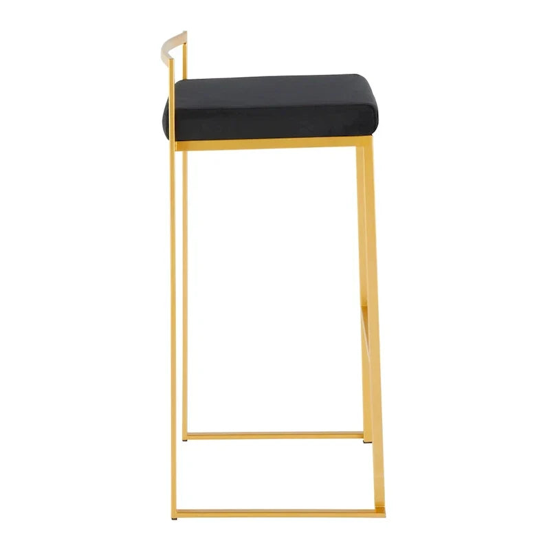 Set of 2 Stackable Gold Bar Stools with Silver Orchid Forest Finish