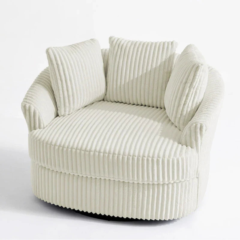 Set of 2 Oversized 43" Plush Corduroy Swivel Barrel Chairs with Cushions