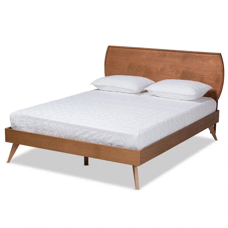 Mid-Century Walnut Brown Wood Platform Bed by Aimi