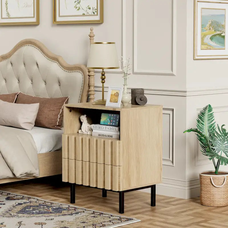 Mid-Century Modern Nightstand with 2 Drawers and Storage - Stylish Bedside Accent Table