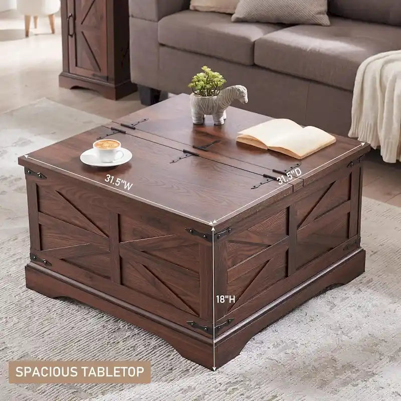 Rustic Square Wood Coffee Table for Living Room - Farmhouse Style