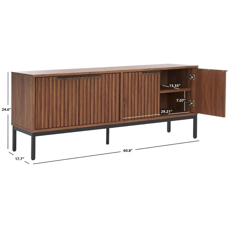 Mid Century TV Stand with Tambour Doors and Storage Drawers