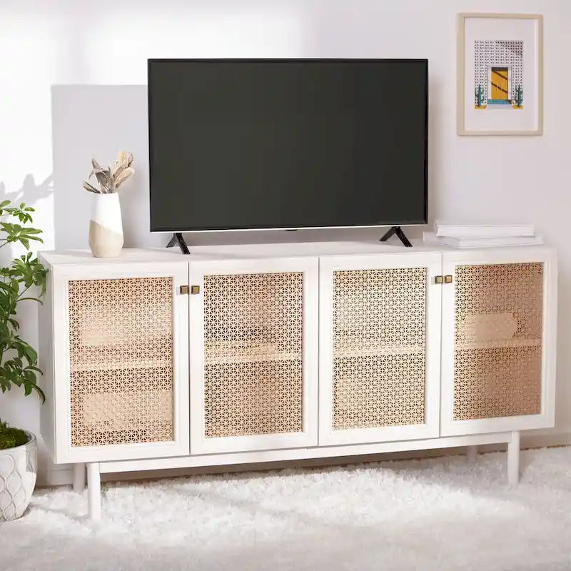 SAFAVIEH Micaela 63-Inch 4-Door Media TV Stand - Dimensions: 63.1" W x 16.3" D x 31.7" H
