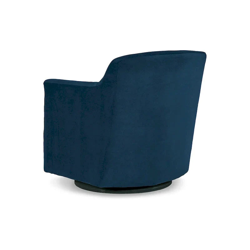 Leena Blue Velvet Swivel Accent Chair with Shelter Style Arms and Black Wood Base