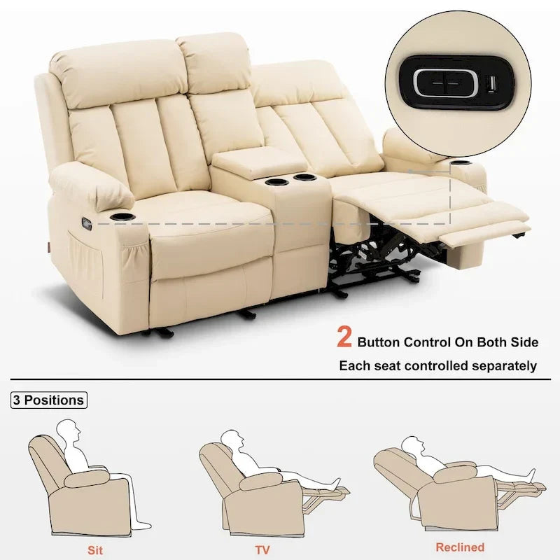 MCombo Faux Leather Electric Reclining Sofa with Heat and Massage - Models 6095/6075/6077