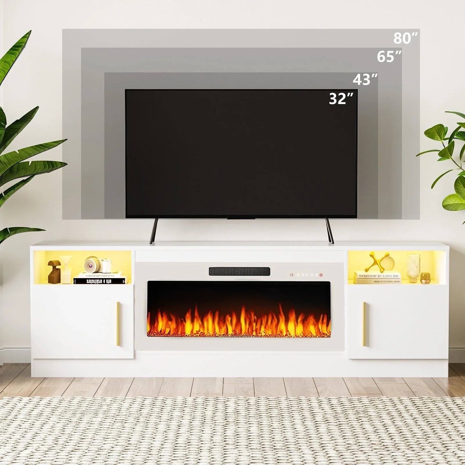 Bossin 70 Fireplace TV Stand with 36 Electric Fireplace, TV Stand for TVs Up to 80, 16 Colors LED Lights/Entertainment Center