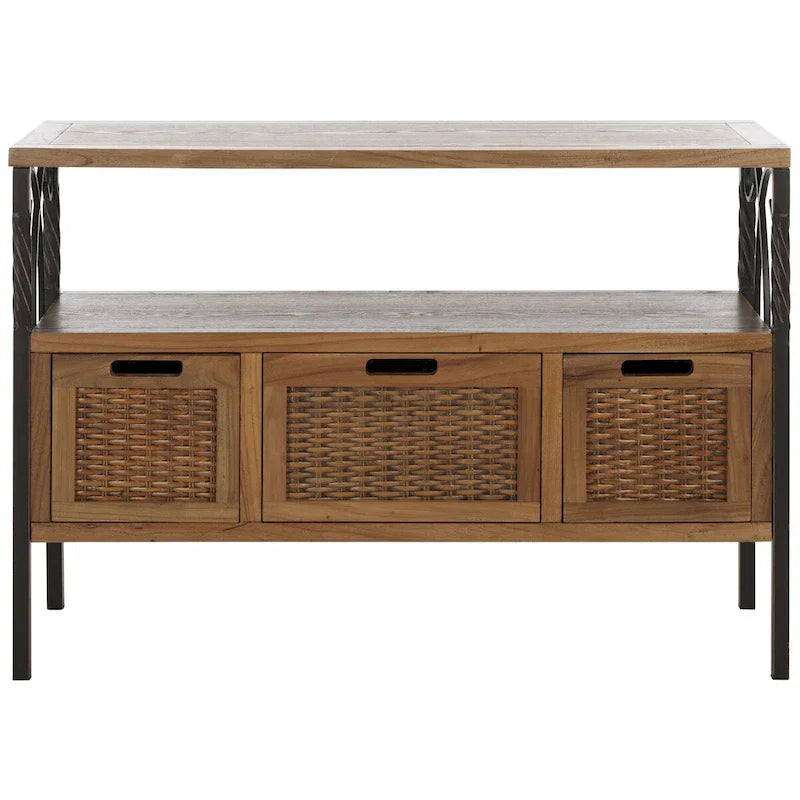 SAFAVIEH Tamuita Antique Pewter Console Table with Dark Walnut Finish - Dimensions: 36 x 13.8 x 24.8 inches