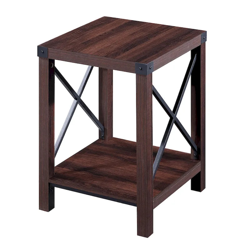 Ledel Rustic Farmhouse Accent End Table with Storage Shelf