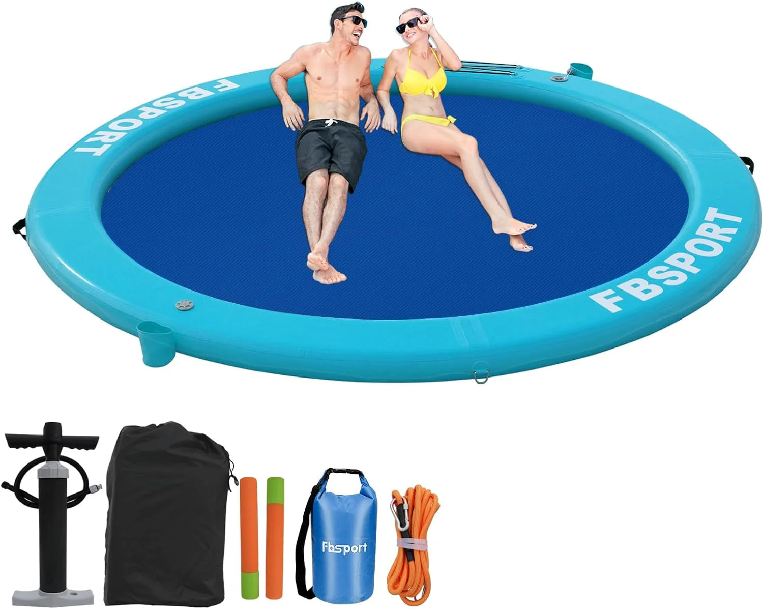 Inflatable Dock Floating Platform 8ft Inflatable Water Hammock Floating Deck for Lake W/Cupholder Round Floating Ring Float Ring Pool Float Raft Lounger Island Platform Pad