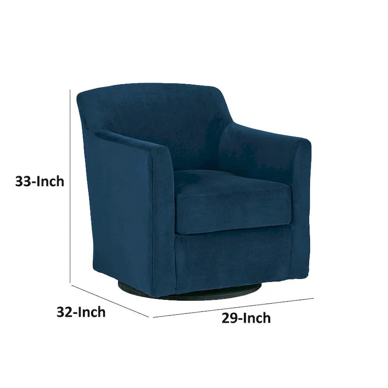 Leena Blue Velvet Swivel Accent Chair with Shelter Style Arms and Black Wood Base