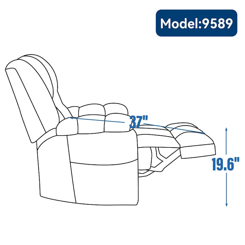 Grey Oversized Chenille Power Lift Recliner with Massage, Heating, and Flat Lay Feature
