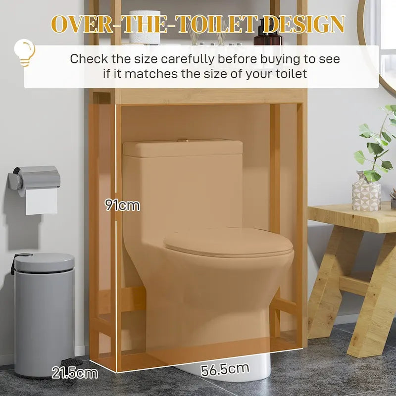 HOMCOM Bamboo Over-the-Toilet Storage Cabinet with Slatted Doors and Adjustable Shelf - Bathroom Organizer