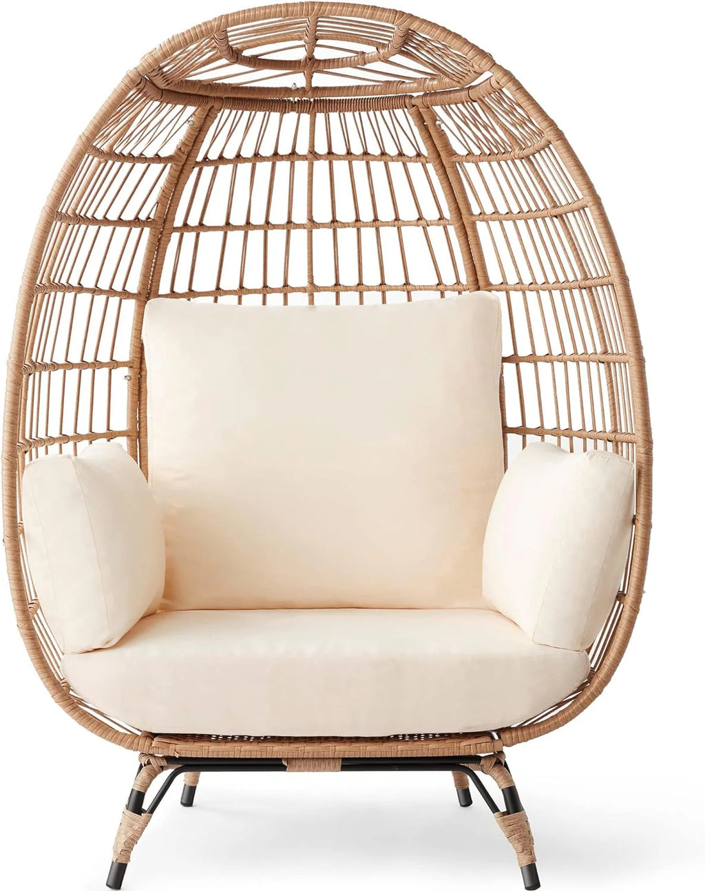Best Choice Products Wicker Egg Chair Oversized Indoor Outdoor Lounger for Patio Backyard Living Room w/ 4 Cushions Steel Frame 440lb Capacity - Ivory