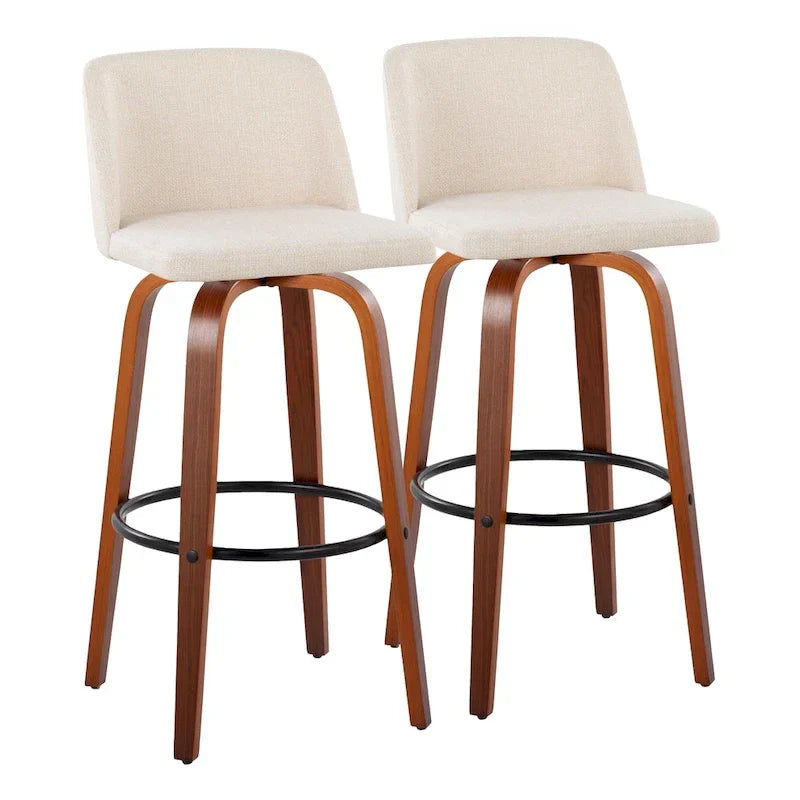 Set of 2 Carson Carrington Vallberga 30-Inch Fixed-Height Bar Stools with Walnut Wood Base