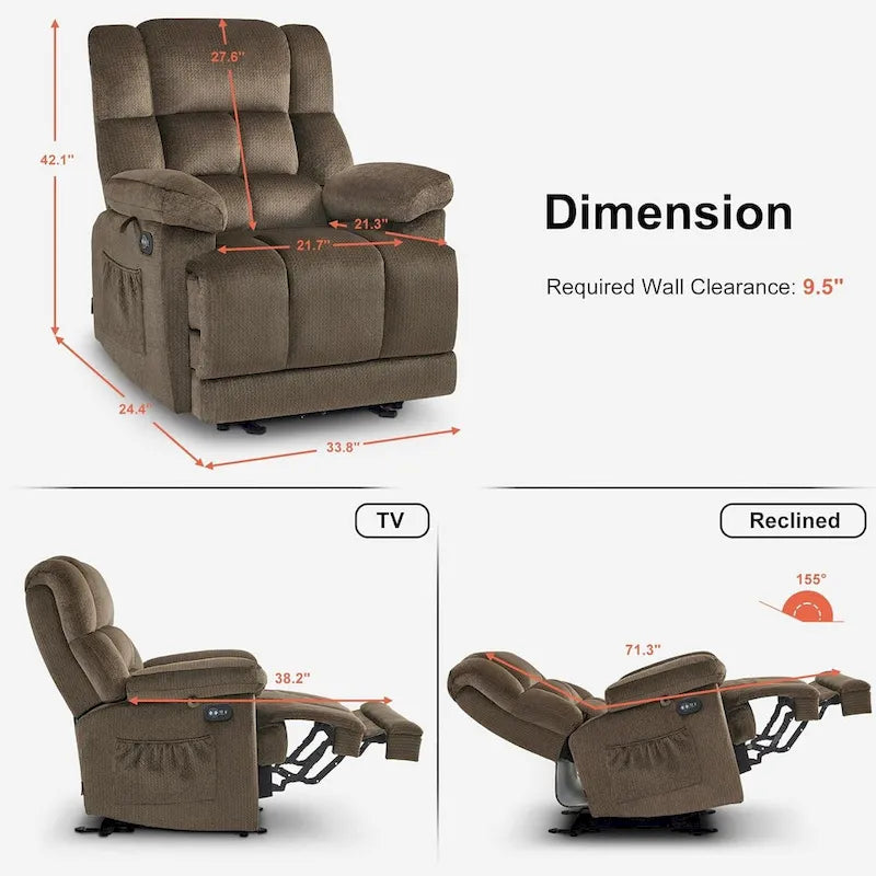 MCombo Heated Massage Electric Recliner Chair for Living Room - Fabric R6233
