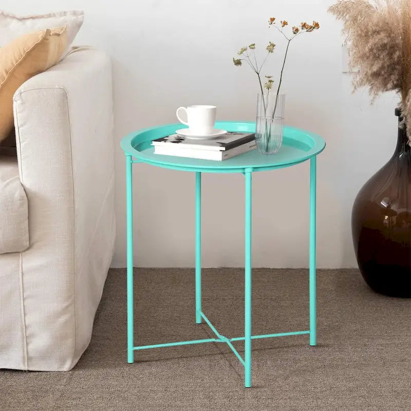 Javlergo Set of 2 Folding Round Steel TV Tray Tables - Compact Side Tables, No Assembly Needed - Dimensions: 18.5 x 18.5 x 19.7 in