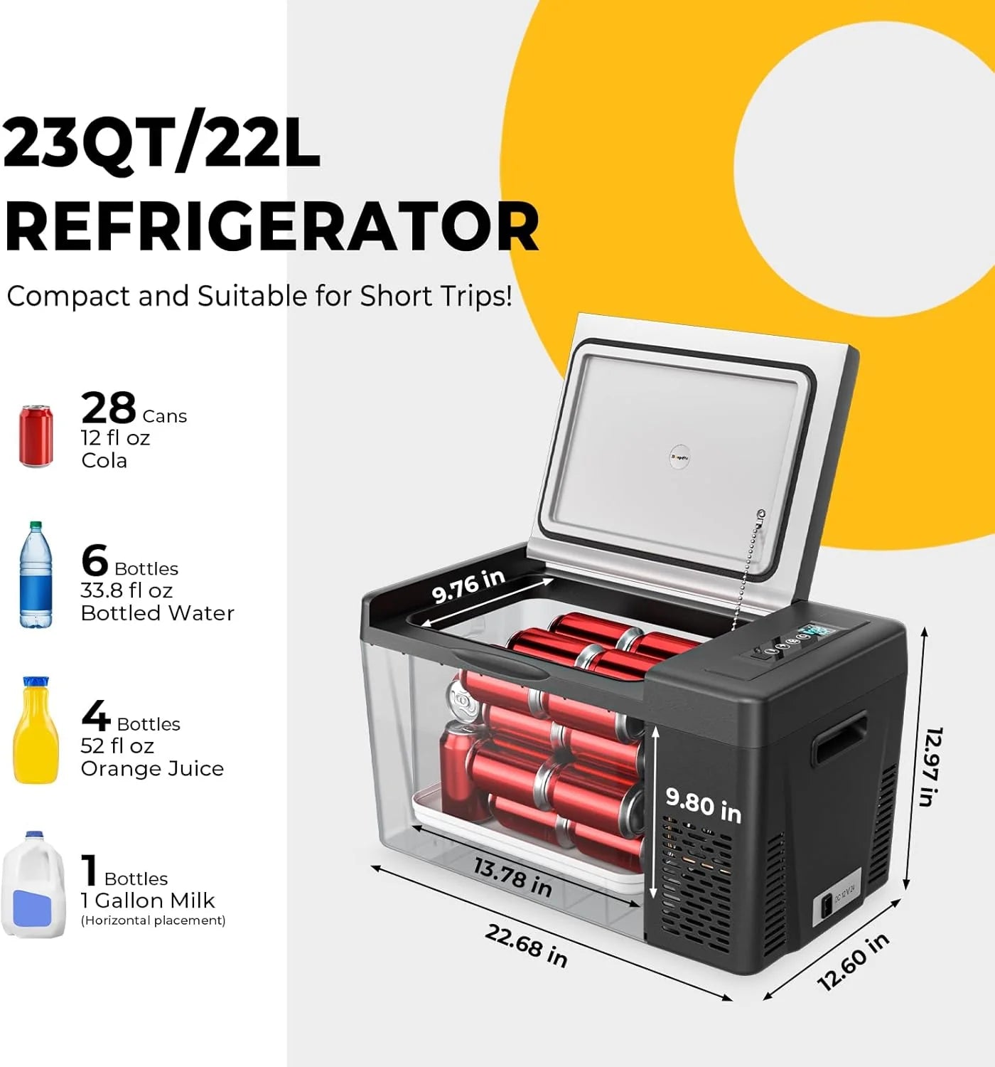 12 Volt Refrigerator 12V Car Fridge 23 Quart Portable Freezer Compressor Cooler 12/24V DC 110~240 Volt AC for Truck Van RV Camper SUV Travel Camping Road Trips Tailgating -7��~50��
