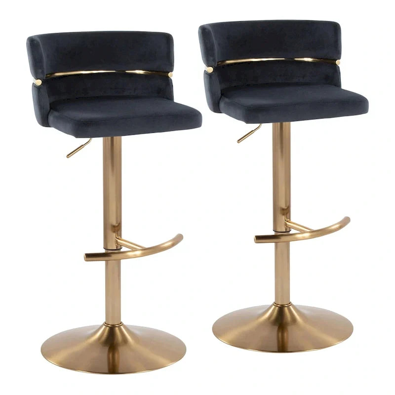 Set of 2 Silver Orchid Lena Adjustable Bar Stools with Rounded T Footrest