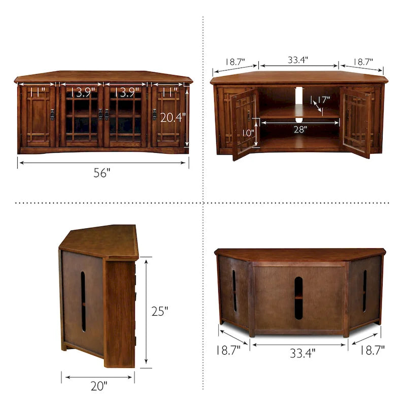 Leick Home Mission Oak Solid Wood Corner TV Stand with Four Doors