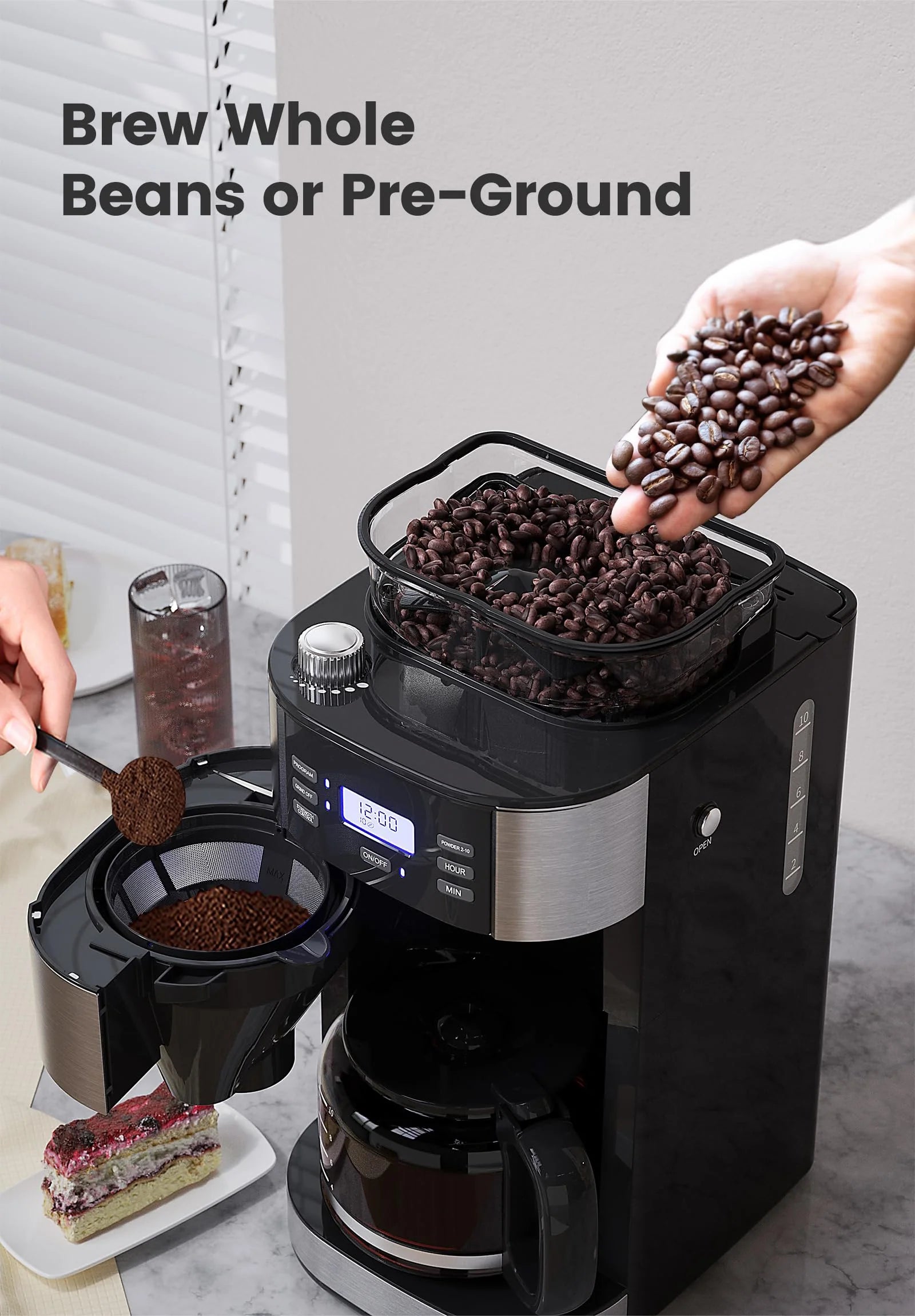 Gevi 10-Cup Coffee Maker with Built-in Grinder