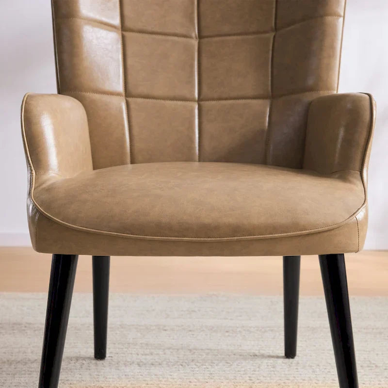 Set of 2 High-Back Tufted Accent Chairs in Cream, Brown, and Taupe