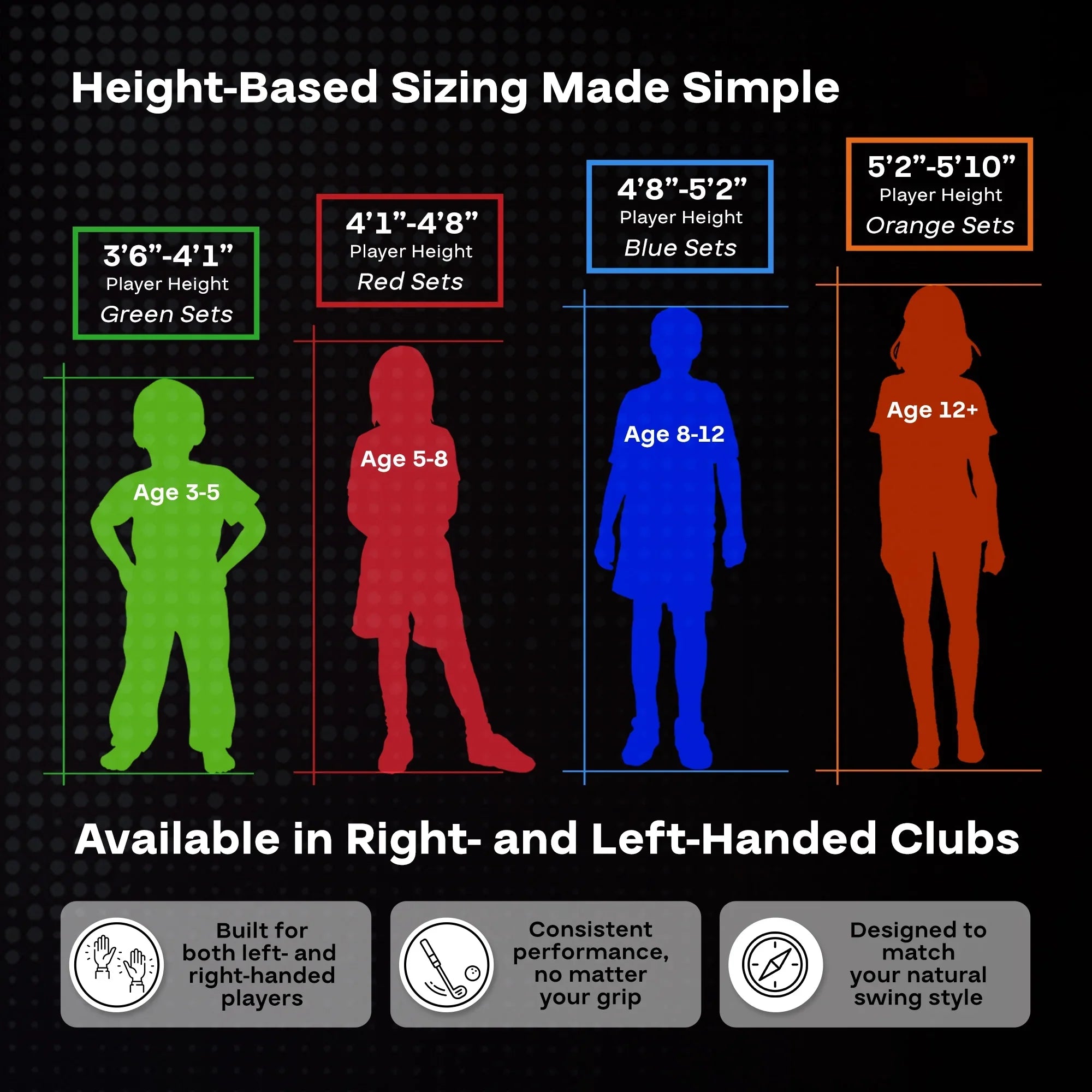 PGA Tour Right-Handed 10 Piece Kids Golf Club Stand Bag Set; Player Height 4'8 - 5'2", Ages 8-12