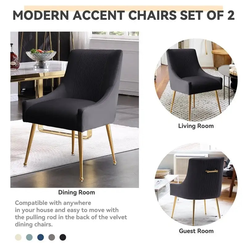 SEYNAR Set of 6 Modern Glam Boucle Velvet Dining or Vanity Chairs with Rear Handle