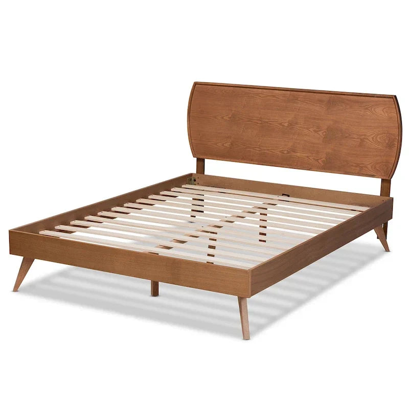 Mid-Century Walnut Brown Wood Platform Bed by Aimi