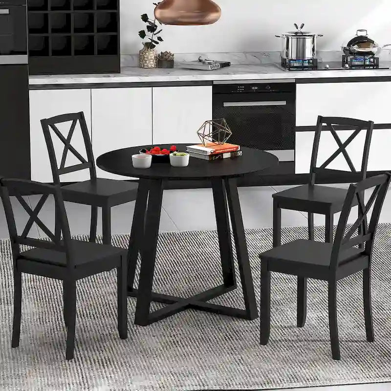 Gymax 36-Inch Round Solid Wood Dining Table for 4 with Pedestal Base