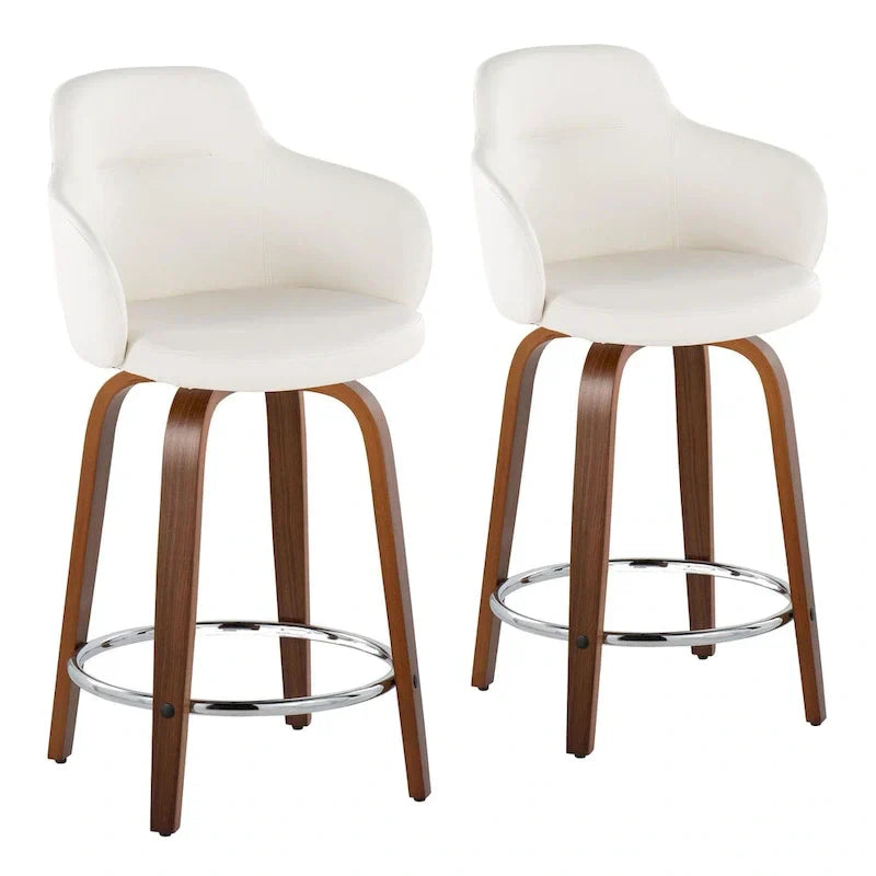 Set of 2 Carson Carrington Iglabo 24-Inch Fixed-Height Counter Stools with Bent Wood Legs and Round Footrest