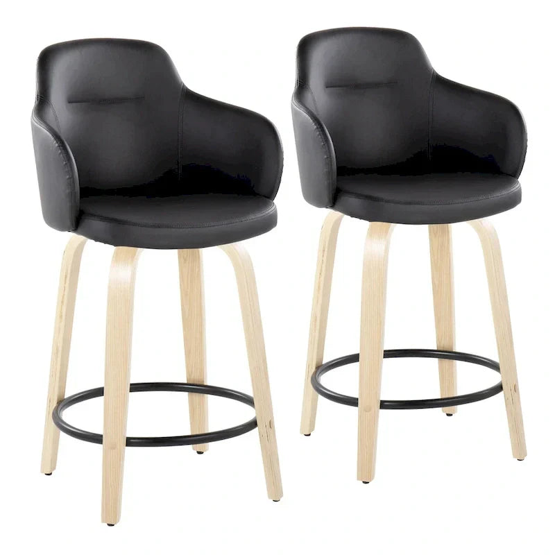Set of 2 Carson Carrington Iglabo 24-Inch Fixed-Height Counter Stools with Bent Wood Legs and Round Footrest